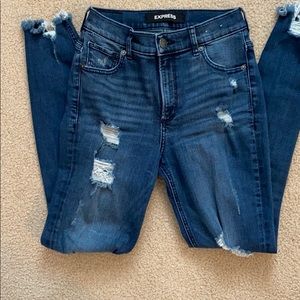 Express High Waisted Destructed Ankle Jeggings - 2